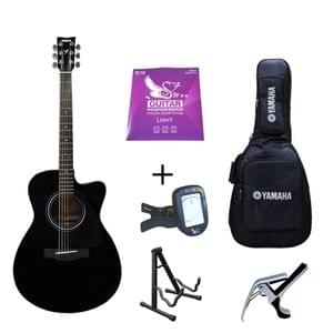 Yamaha FS80C Black Acoustic Guitar with Gig Bag Strings Tuner Capo and Stand Combo Package